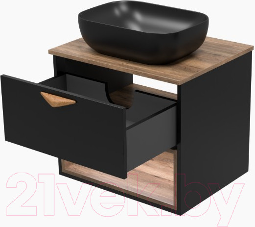 Изображение товара Тумба под умывальник Brevita Bergen 60 / BER-07060-19-02-1Я (черный/темное дерево)