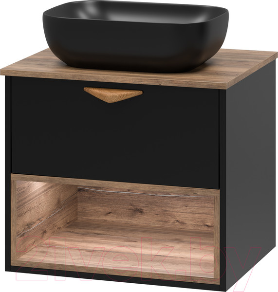 Изображение товара Тумба под умывальник Brevita Bergen 60 / BER-07060-19-02-1Я (черный/темное дерево)