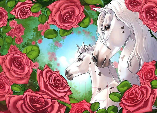 Изображение товара Картина по номерам Darvish Лошади в цветах / DV-9519-15