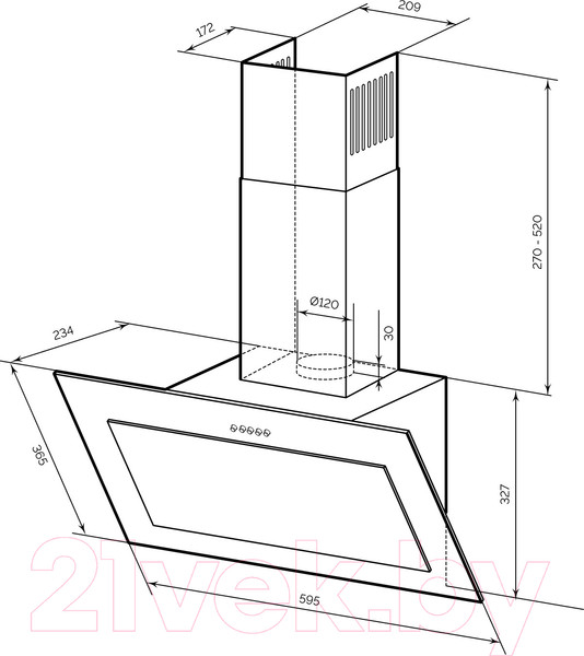 Изображение товара Вытяжка наклонная Lex Mio 600 (белый)
