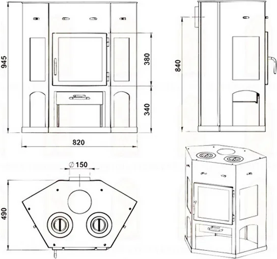 Изображение товара Печь-камин Мета-бел АОТК 11.0 (в модификации Енисей с плитой)
