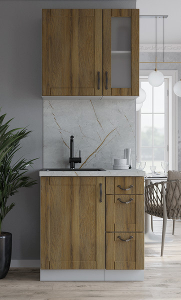 Изображение товара Кухонный гарнитур Интерлиния Мила Крафт 0.8 (дуб вотан/дуб вотан/серый каспий)