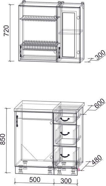 Изображение товара Кухонный гарнитур Интерлиния Мила Крафт 0.8 (дуб вотан/дуб вотан/серый каспий)