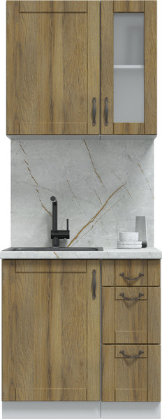 Изображение товара Кухонный гарнитур Интерлиния Мила Крафт 0.8 (дуб вотан/дуб вотан/серый каспий)
