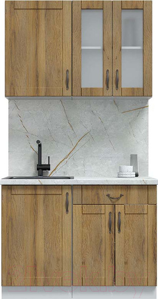 Изображение товара Кухонный гарнитур Интерлиния Мила Крафт 1.1 (дуб вотан/дуб вотан/серый каспий)