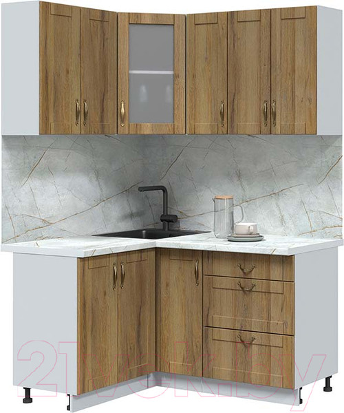 Изображение товара Кухонный гарнитур Интерлиния Мила Крафт 1.2x1.6 (дуб вотан/дуб вотан/серый каспий)