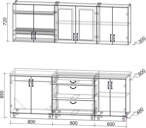 Изображение товара Кухонный гарнитур Интерлиния Мила Крафт 2.2Б (дуб вотан/дуб вотан/серый каспий)
