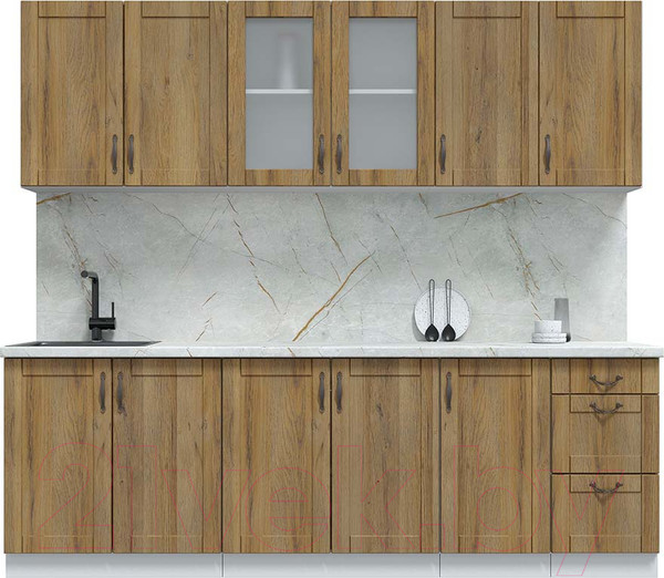 Изображение товара Кухонный гарнитур Интерлиния Мила Крафт 2.4А (дуб вотан/дуб вотан/серый каспий)