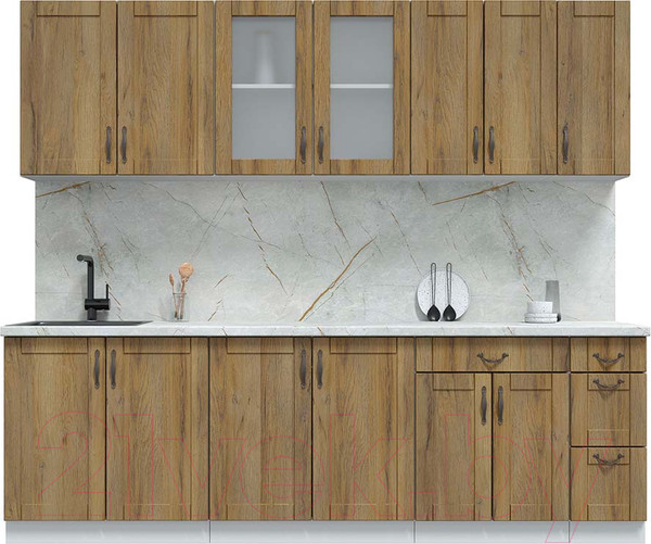 Изображение товара Кухонный гарнитур Интерлиния Мила Крафт 2.5Б (дуб вотан/дуб вотан/серый каспий)