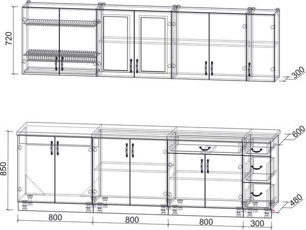 Изображение товара Кухонный гарнитур Интерлиния Мила Крафт 2.7 (дуб вотан/дуб вотан/серый каспий)