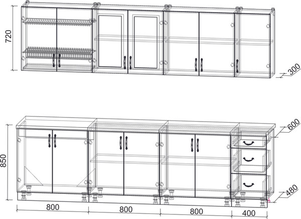 Изображение товара Кухонный гарнитур Интерлиния Мила Крафт 2.8А (дуб вотан/дуб вотан/серый каспий)
