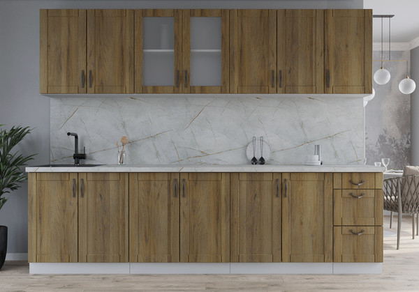 Изображение товара Кухонный гарнитур Интерлиния Мила Крафт 2.8А (дуб вотан/дуб вотан/серый каспий)