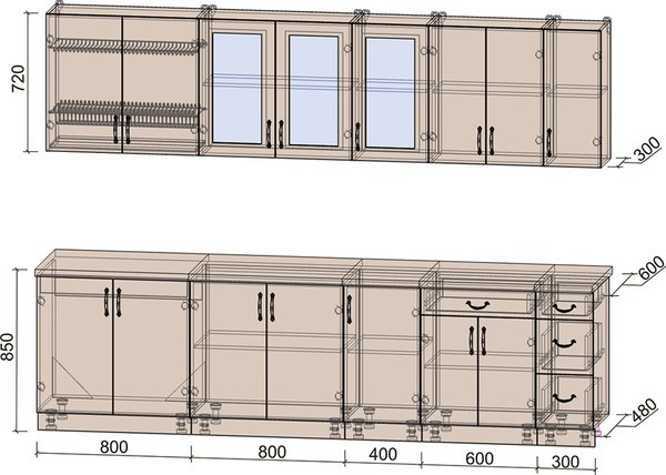 Изображение товара Кухонный гарнитур Интерлиния Мила Крафт 2.9 (дуб вотан/дуб вотан/серый каспий)