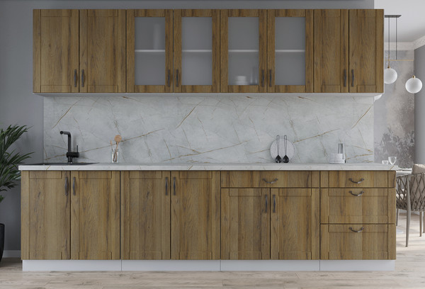 Изображение товара Кухонный гарнитур Интерлиния Мила Крафт 3.0Б (дуб вотан/дуб вотан/серый каспий)