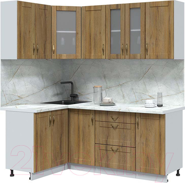 Изображение товара Кухонный гарнитур Интерлиния Мила Крафт 1.2x2.0 (дуб вотан/дуб вотан/серый каспий)