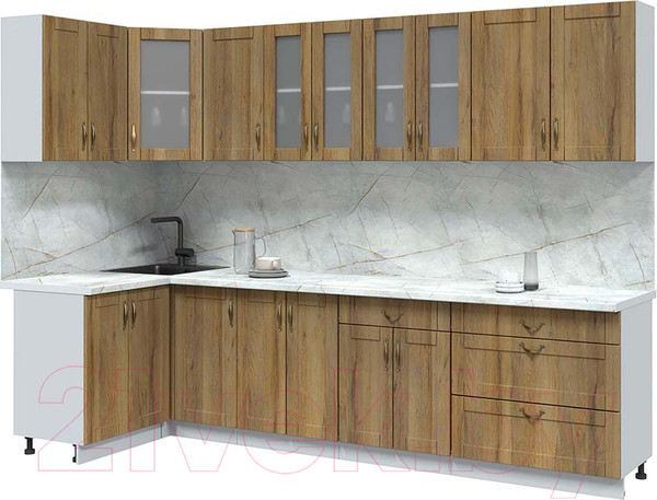 Изображение товара Кухонный гарнитур Интерлиния Мила Крафт 1.2x3.2 (дуб вотан/дуб вотан/серый каспий)