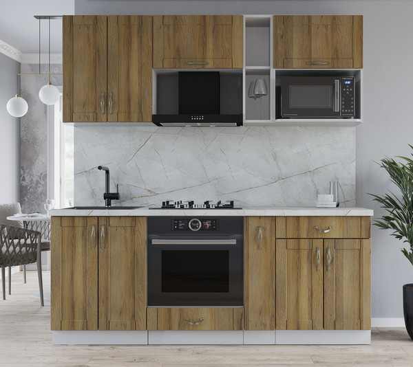 Изображение товара Кухонный гарнитур Интерлиния Мила Крафт 2.0 (дуб вотан/дуб вотан/серый каспий)