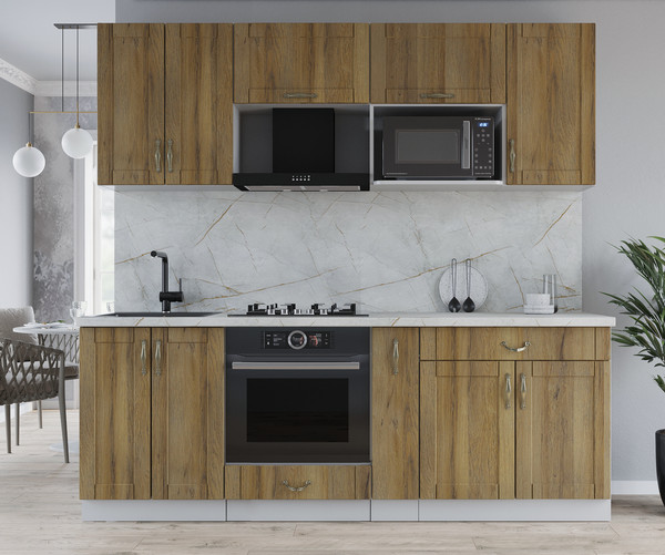 Изображение товара Кухонный гарнитур Интерлиния Мила Крафт 2.2 (дуб вотан/дуб вотан/серый каспий)