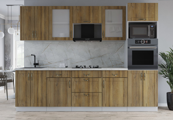 Изображение товара Кухонный гарнитур Интерлиния Мила Крафт 2.8 (дуб вотан/дуб вотан/серый каспий)