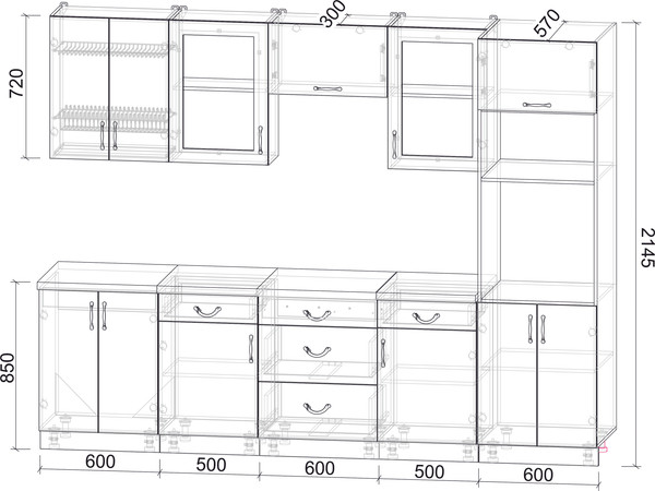 Изображение товара Кухонный гарнитур Интерлиния Мила Крафт 2.8 (дуб вотан/дуб вотан/серый каспий)
