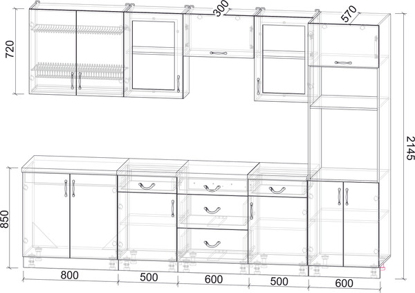 Изображение товара Кухонный гарнитур Интерлиния Мила Крафт 3.0 (дуб вотан/дуб вотан/серый каспий)