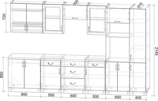 Изображение товара Кухонный гарнитур Интерлиния Мила Крафт 3.4 (дуб вотан/дуб вотан/серый каспий)