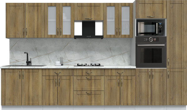 Изображение товара Кухонный гарнитур Интерлиния Мила Крафт 3.6 (дуб вотан/дуб вотан/серый каспий)
