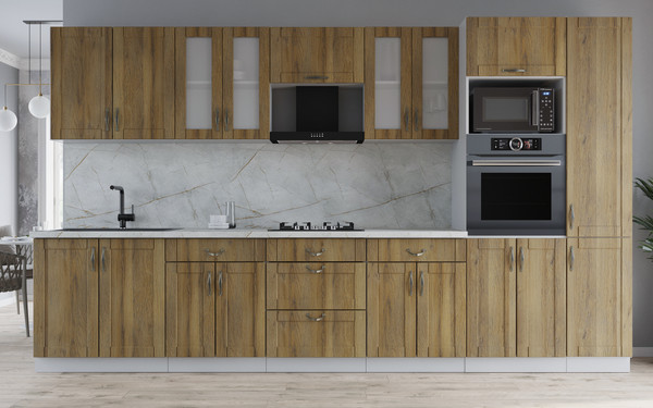 Изображение товара Кухонный гарнитур Интерлиния Мила Крафт 3.6 (дуб вотан/дуб вотан/серый каспий)