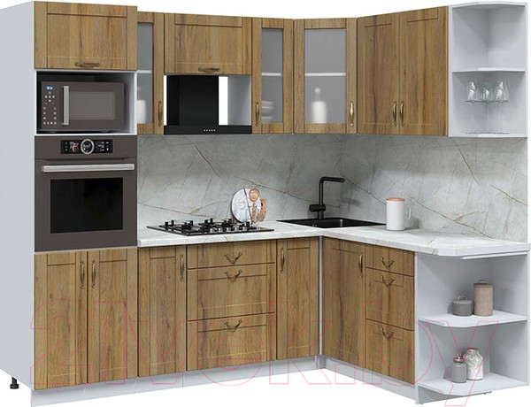 Изображение товара Кухонный гарнитур Интерлиния Мила Крафт 1.68x2.6 правая (дуб вотан/дуб вотан/серый каспий)