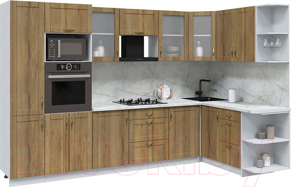 Изображение товара Кухонный гарнитур Интерлиния Мила Крафт 1.68x3.2 правая (дуб вотан/дуб вотан/серый каспий)