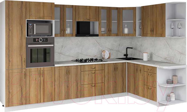 Изображение товара Кухонный гарнитур Интерлиния Мила Крафт 1.88x3.4 правая (дуб вотан/дуб вотан/серый каспий)