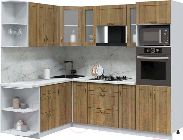 Изображение товара Кухонный гарнитур Интерлиния Мила Крафт 1.68x2.6 левая (дуб вотан/дуб вотан/серый каспий)