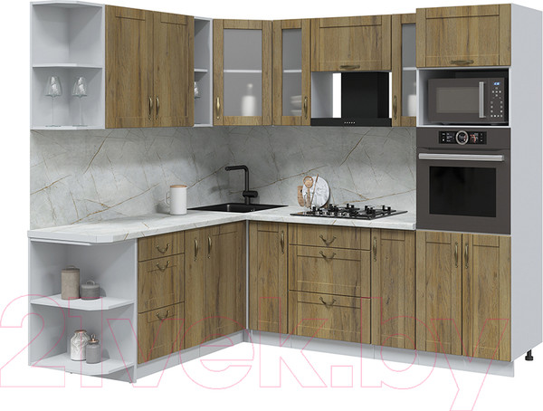 Изображение товара Кухонный гарнитур Интерлиния Мила Крафт 1.88x2.4 левая (дуб вотан/дуб вотан/серый каспий)