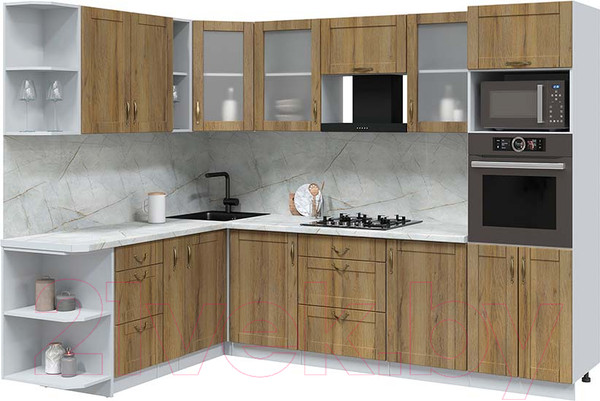 Изображение товара Кухонный гарнитур Интерлиния Мила Крафт 1.88x2.8 левая (дуб вотан/дуб вотан/серый каспий)