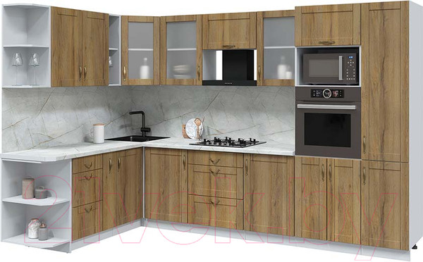 Изображение товара Кухонный гарнитур Интерлиния Мила Крафт 1.88x3.2 левая (дуб вотан/дуб вотан/серый каспий)