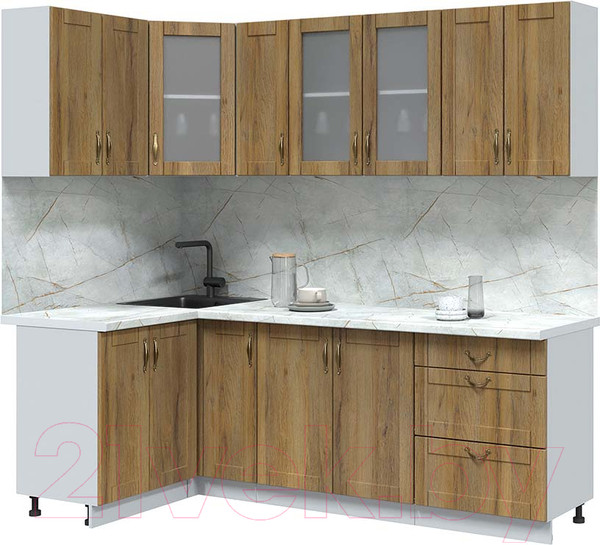 Изображение товара Кухонный гарнитур Интерлиния Мила Крафт 1.2x2.3 (дуб вотан/дуб вотан/серый каспий)