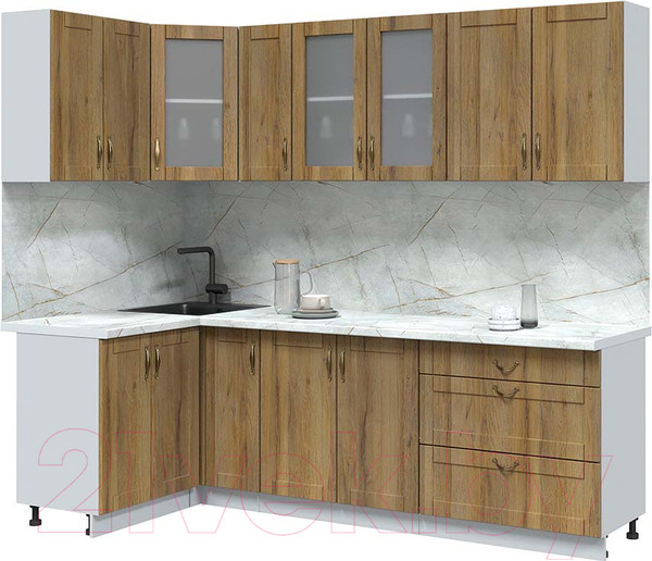 Изображение товара Кухонный гарнитур Интерлиния Мила Крафт 1.2x2.5 (дуб вотан/дуб вотан/серый каспий)