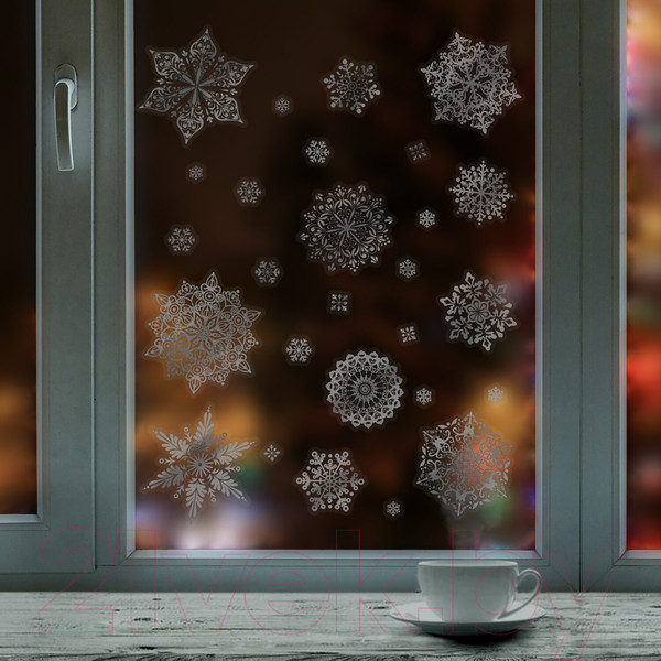 Изображение товара Набор наклеек на окно Золотая сказка Снежинки / 591928 (серебристый)