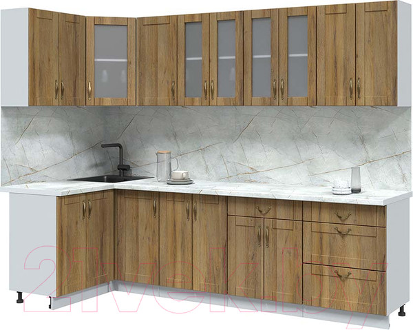 Изображение товара Кухонный гарнитур Интерлиния Мила Крафт 1.2x2.8 (дуб вотан/дуб вотан/серый каспий)