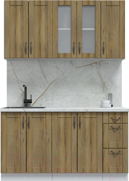 Изображение товара Кухонный гарнитур Интерлиния Мила Крафт 1.5 (дуб вотан/дуб вотан/серый каспий)