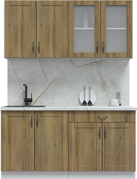 Изображение товара Кухонный гарнитур Интерлиния Мила Крафт 1.6А (дуб вотан/дуб вотан/серый каспий)
