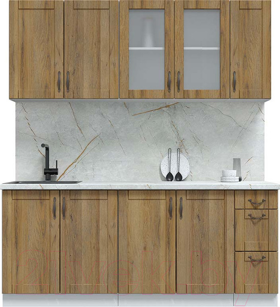 Изображение товара Кухонный гарнитур Интерлиния Мила Крафт 1.9Б (дуб вотан/дуб вотан/серый каспий)