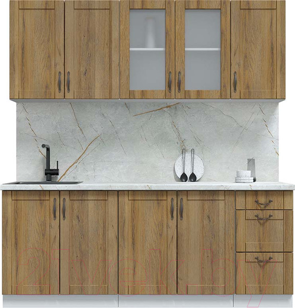 Изображение товара Кухонный гарнитур Интерлиния Мила Крафт 2.0А (дуб вотан/дуб вотан/серый каспий)