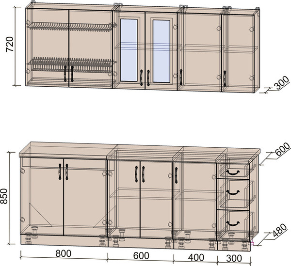 Изображение товара Кухонный гарнитур Интерлиния Мила Крафт 2.1 (дуб вотан/дуб вотан/серый каспий)