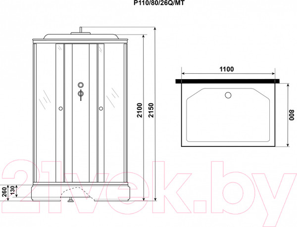 Изображение товара Душевая кабина Niagara Promo P110/80/26Q/MT 110x80x215