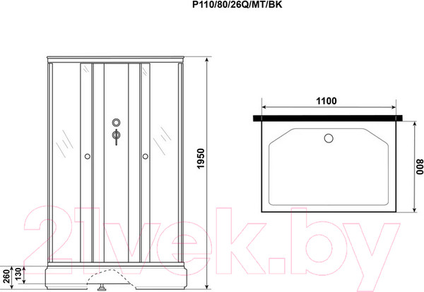 Изображение товара Душевая кабина Niagara Promo P110/80/26Q/MT/BK 110x80x195