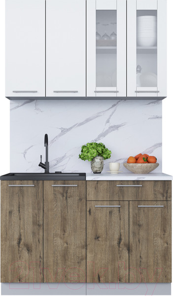 Изображение товара Кухонный гарнитур Интерлиния Мила 12 (белый платинум/дуб веллингтон/белый гранит)