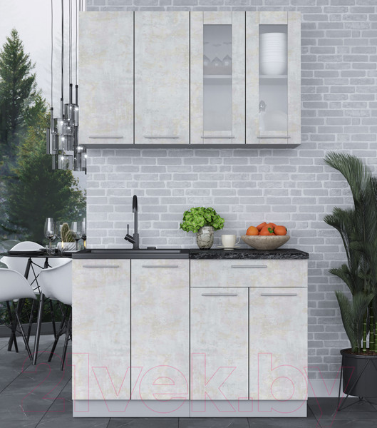 Изображение товара Кухонный гарнитур Интерлиния Мила 12 (бетон лайт/бетон лайт/кастилло темный)