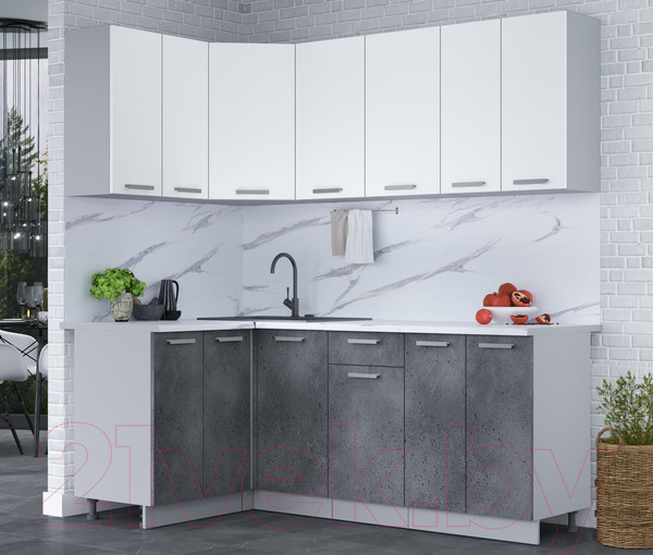 Изображение товара Кухонный гарнитур Интерлиния Мила Лайт 1.2x2.0 (белый платинум/бетон портленд/белый гранит)