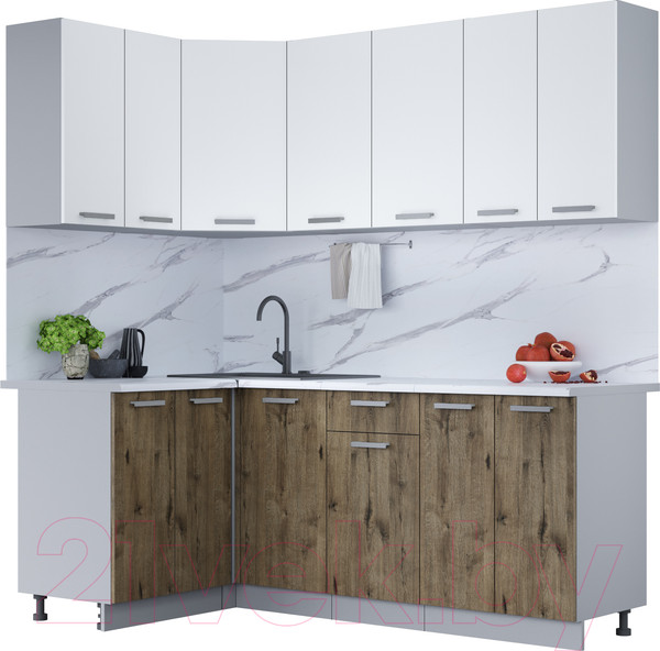 Изображение товара Кухонный гарнитур Интерлиния Мила Лайт 1.2x2.0 (белый платинум/дуб веллингтон/белый гранит)